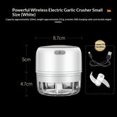 Mini electric garlic press size dimensions 8.7 x 7.7 cm