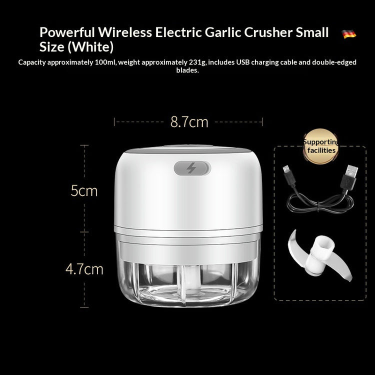 Mini electric garlic press size dimensions 8.7 x 7.7 cm