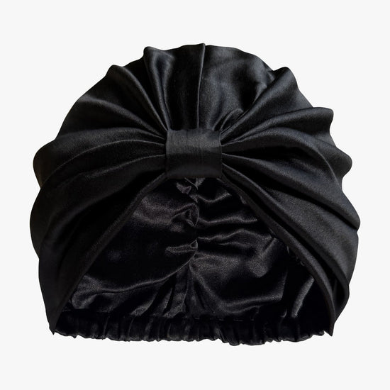 Organic Silk Hair Bonnet Onyx Black Mulberry Silk Sleep Cap