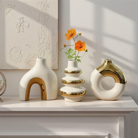 Nordic Ceramic Vase Set 3pcs Gold Modern Decor
